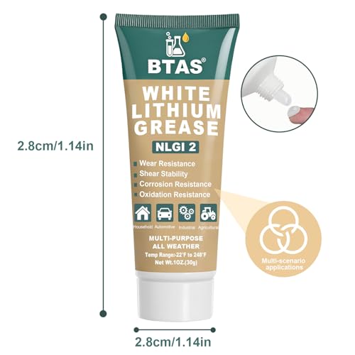BTAS White Lithium Grease for Car Door,Bearings & Gears Lubricant Grease,Garage Door Tracks Hinges and Sliding Mechanisms, Highly Versatile for Automotive, Marine, Industrial and Home use NLGI 2 1 oz - size: 1 oz