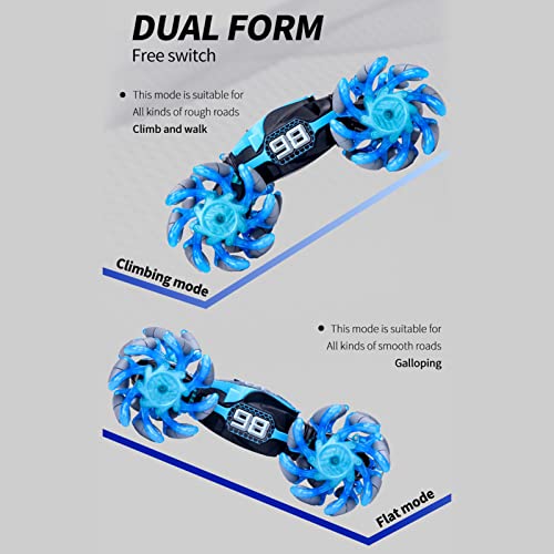 GoolRC Gesture Sensing RC Stunt Car, 4WD 2.4GHz Remote Control Car, Transformer Toy Cars with LED Lights, Double Sided Driving, 360?Rotating and Explosive Wheel for Adults (Blue) - color: Blue