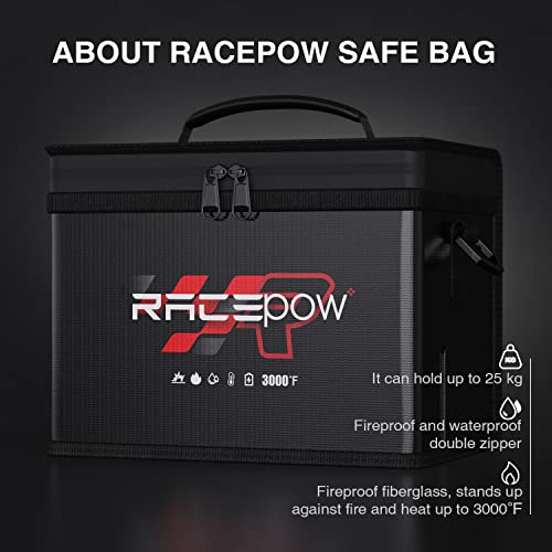 Lipo Battery Safe Bag - Fireproof Explosion-Proof Organizer for Storage, Transportation & Charging - Double Fireproof Zipper Guard (Black)