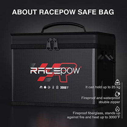 Lipo Battery Safe Bag - Fireproof Explosion-Proof Organizer for Storage, Transportation & Charging - Double Fireproof Zipper Guard (Black)