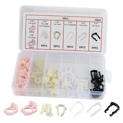 70PCS Car Fuel Line Clips OEM 93740718/7L3Z9S317A,7 Types of Clips for 5/16 & 3/8 Fuel Line Compatible with Ford GM Chrysler,Essential Car Fuels Hose Lines Retainer Clip with Box
