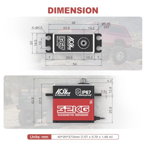 AGFRC 32KG A73CHLW V2 Coreless Waterproof Servo and A73BHLW V2 40KG Brushless Waterproof Programmable Steering Servo