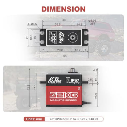 AGFRC 32KG A73CHLW V2 Coreless Waterproof Servo and A73BHLW V2 40KG Brushless Waterproof Programmable Steering Servo