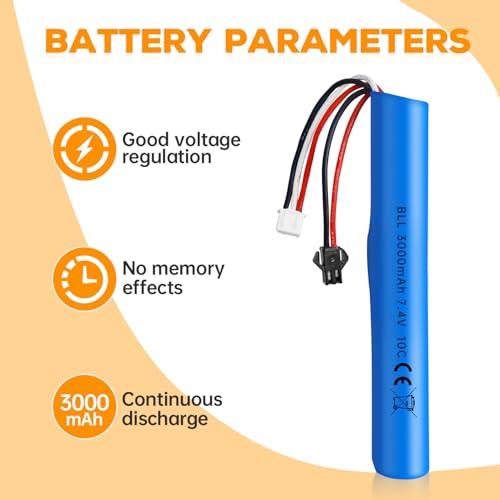 2PCS 7.4V 10C 3000mAh with SM-2P Plug with 2-in-1 Charger for MP5K M4 M110 SRB1200 SRB400 SRB400-SUB Airsoft Gel Bead Toy Gun Remote Control Toy Car Battery