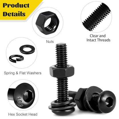 1080PCS M3 Screws Assortment Kit, M3x6/8/10/12/16/20/25/30 mm Hex Button Head Screw, Nuts & Washers Assorted Set - 10.9 Alloy Steel Black Zinc Plated Bolts for 3D Printer, DIY - size: M3 1080pcs