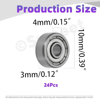 Swpeet 24Pcs 623ZZ Ball Bearings Assortment Kit, 3 x 10 x 4mm Carbon Steel Deep Groove Bearings, Miniature Bearings, Double Shielded ﻿ - size: 623ZZ-24PCS, style: Carbon Steel