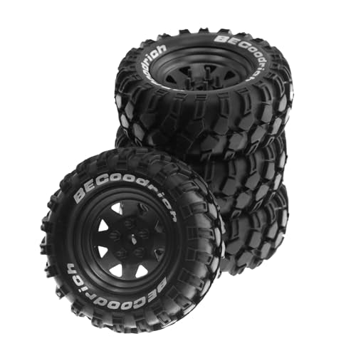 1.9 RC Crawler Tires And Metal Beadlock Wheels Rims 12mm Drive Adaptors 1:10 Soft Mud Tyres For 1/10 Rock Crawler Car Traxxas TRX4 D90 TF2 Axial Redcat Gen8 SCX10 Tamiya CC01 4PCS (Black) - color: Black