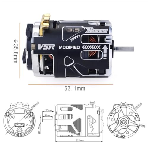 Rocket-RC 540 V5R Sensored Brushless Motor 6.5T 8.5T 10.5T 13.5T 17.5T 21.5T 25.5T for 1/10 1/12 Scale F1 Drift RC Racing Car (Black 10.5T SPEC) - color: Black 10.5T SPEC