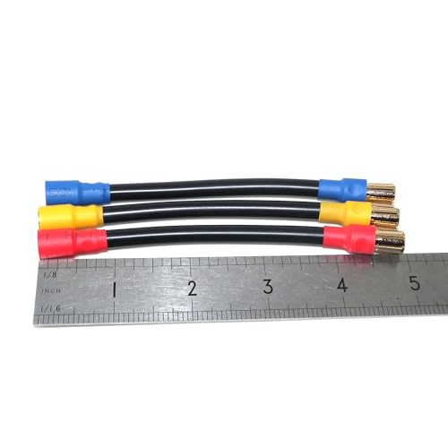 3-Pack 8mm Bullet Connector Extension Leads Male to Female, 8AWG High Temp Silicone RC Power Cables, 5in (±0.1) 200°C, Gold-Plated Copper Connectors