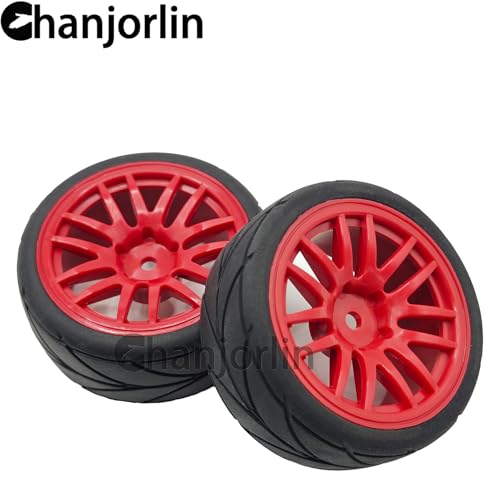 RC 1/10 On Road Touring Tires & Wheels 12mm Hex Hard Plastic Rims OD 65mm Street Racing Tyre for 1:10 1/12 Rally Drift Car Tamiya TT01 TT02 Traxxas XV02 XV01 HPI KYOSHO PTG2 4PCS (Red) - color: Red