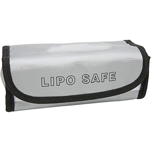 Fireproof Explosion Proof Lipo Battery Bag, Safety Storage Charging Pouch, High Tech Material Bag with Lithium Batteries, 190x75x80mm (Silver)