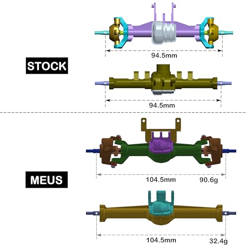 MEUS RACING Nylon TRX4M Axles with Isokinetic 3-Section CVD for Traxxas TRX4M Bronco/Defender/High Trail K10/ F150 1/18 RC Crawler Upgrade, +5mm Widened and 52° Max. Steering Angle