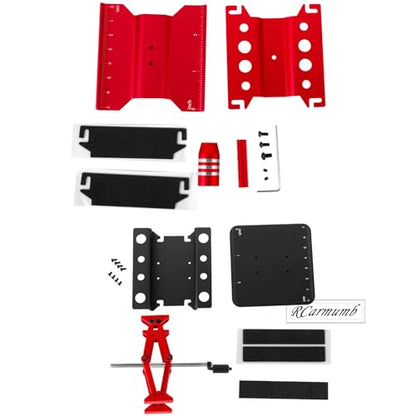 2-Pack RC Work Stand Bundle for 1/18 1/24 1/30 1/32 TRX4M K10 SCX24 FCX24 K5 AX24 SCX30 Ascent-32, 360° Rotating Display Stand & Height Adjustable Lift Table w/ 4 Pcs Jack Stands,Red & Black w/Green - color: Black&red&green(1set)