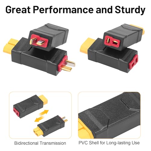 daitoku XT60 Male to Deans Female Adapter & XT60 Connector Female to Deans T Plug Male Connector Compatible with RC Car Truck Airplane Lipo Battery ESC Charger Motor