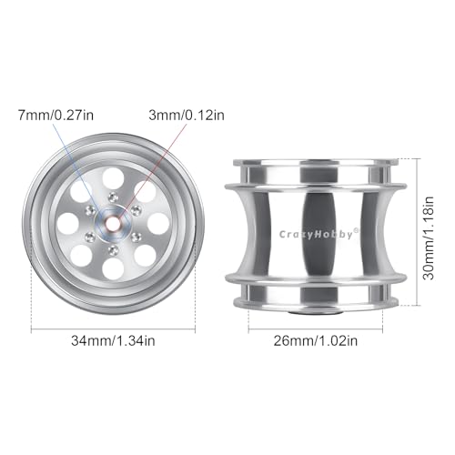 1.3' Wheel Rims Aluminum Deep Dish Wheels Negative Offset 12.5mm for 1/18 Traxxas TRX4MT F-150 K10 RC Monster Truck Replacement