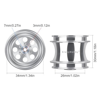 1.3' Wheel Rims Aluminum Deep Dish Wheels Negative Offset 12.5mm for 1/18 Traxxas TRX4MT F-150 K10 RC Monster Truck Replacement