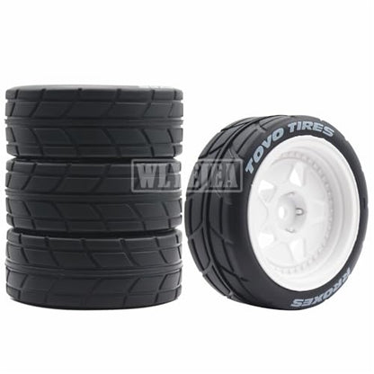 4PCS RC 1/10 On-Road Tires 65mm RC Rubber Tires w/Plastic Wheel Rim 12mm Hex Fit for 1/10 RC On-Road Rally Car HPI Tamiya TT01 TT02 Kyosho Wltoys 144001 - color: White 3