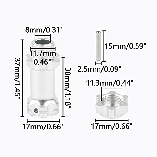 4pcs Aluminum 17mm Hex Adapter 30mm Extension Wheel Hub Drive Offset Width Extender with Anti-dust Cap Nuts for 1/8 RC On Road Car Off Road Truggy Truck Buggy Crawler, Silver - color: Silver
