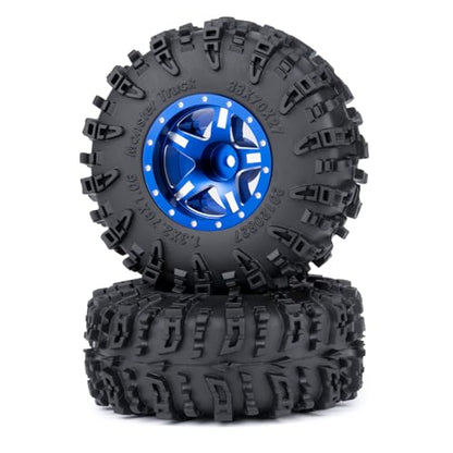 4PCS 1.3" Beadlock Wheel Tires Set Aluminum 1.3inch 5-Spoke Beadlock Wheel Hub Wheel Rim 7mm Hex ＆ 70mm/2.76inch Rubber Crawler Tires for 1/18 1/24 RC Crawler Car SCX24 TRX4M (Blue) - color: Blue