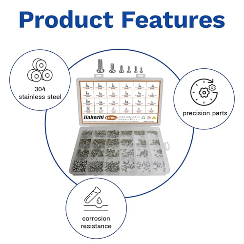 1110 Pcs 304 Stainless Steel Micro Screws Nuts Kit | M1 M1.2 M1.4 M1.6 M2 M2.5 Metric Assortment, Phillips Pan Head for Arduino RC Electronics DIY - size: M1/1.2/1.4/1.6/2/2.5-1110 Pcs
