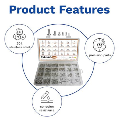 1110 Pcs 304 Stainless Steel Micro Screws Nuts Kit | M1 M1.2 M1.4 M1.6 M2 M2.5 Metric Assortment, Phillips Pan Head for Arduino RC Electronics DIY - size: M1/1.2/1.4/1.6/2/2.5-1110 Pcs