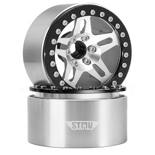 STMU 2.2 Inch Aluminum Beadlock Turbine Wheels - Perfect Fit for SCX10 TRX4 VS4-10 Gen8 1/10 RC Crawler Vehicles (Silver) - color: Silver