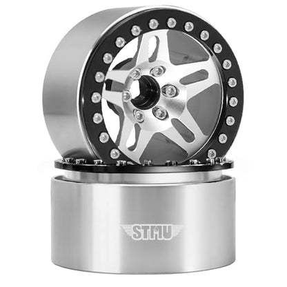 STMU 2.2 Inch Aluminum Beadlock Turbine Wheels - Perfect Fit for SCX10 TRX4 VS4-10 Gen8 1/10 RC Crawler Vehicles (Silver) - color: Silver