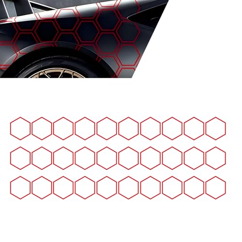 30 Grids Honeycomb Graphic Stickers, Reflective Hexagon Pattern Car Side Body Decals, Waterproof Automotive Body Modification Vinyl Decal, Universal for Car,Truck, SUV (Red) - color: Red