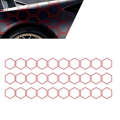 30 Grids Honeycomb Graphic Stickers, Reflective Hexagon Pattern Car Side Body Decals, Waterproof Automotive Body Modification Vinyl Decal, Universal for Car,Truck, SUV (Red) - color: Red