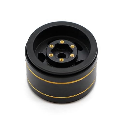 1.0” Brass Beadlock Wheels, -6.35mm Offset CNC Rims for 1/18 1/24 RC Crawler TRX4M, Axial SCX24 AX24, Redcat Ascent-18, FMS FCX24, 4 pcs, Black
