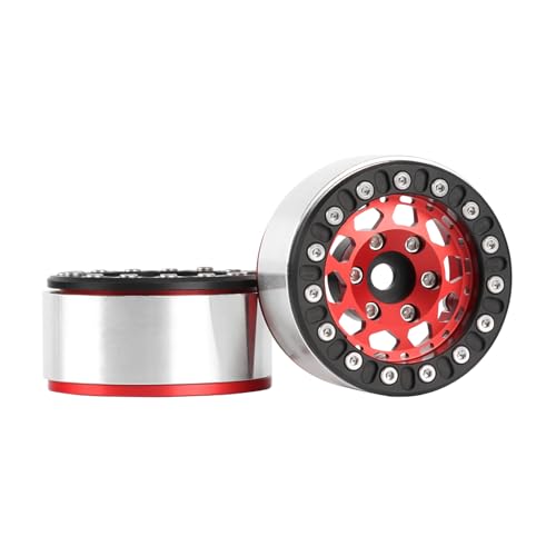 4PCS 1.55 Inch Aluminum Alloy Metal 10Holes Beadlock Wheel Rim Hubs Replacement Accessory for Tamiya AX90069 D90 TF2 CC01 CC02 1/10 RC Crawler Car Upgrade Parts(B-Black Red) - color: B-Black Red
