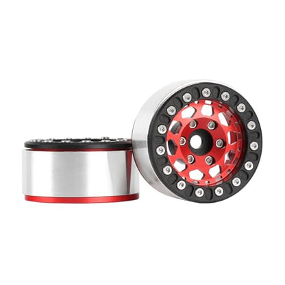 4PCS 1.55 Inch Aluminum Alloy Metal 10Holes Beadlock Wheel Rim Hubs Replacement Accessory for Tamiya AX90069 D90 TF2 CC01 CC02 1/10 RC Crawler Car Upgrade Parts(B-Black Red) - color: B-Black Red