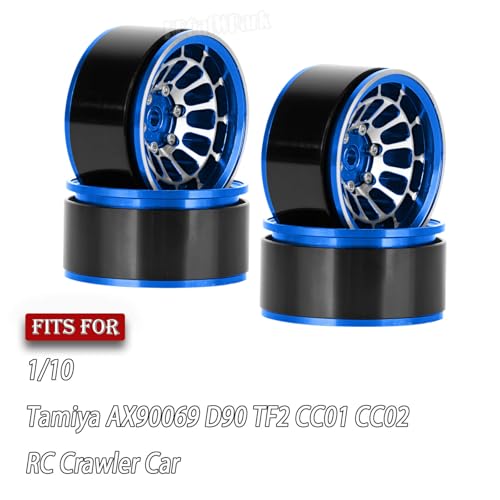 RC 1.55 Beadlock Wheels Rims for 1/10 Tamiya AX90069 D90 TF2 CC01 CC02 RC Crawler Car,4Pcs Aluminum Alloy Rims,Navy Blue - color: Navy Blue - (1.55 Beadlock Wheels)