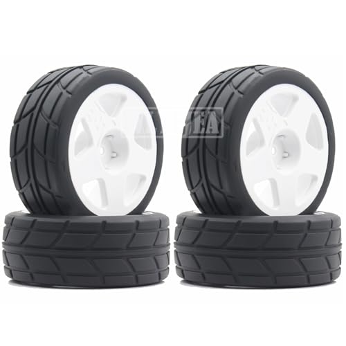 4PCS RC 1/10 On-Road Tires 65mm RC Rubber Tires w/Plastic Wheel Rim 12mm Hex Fit for 1/10 RC On-Road Rally Car HPI Tamiya TT01 TT02 Kyosho Wltoys 144001 - color: White 6