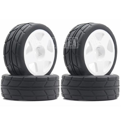 4PCS RC 1/10 On-Road Tires 65mm RC Rubber Tires w/Plastic Wheel Rim 12mm Hex Fit for 1/10 RC On-Road Rally Car HPI Tamiya TT01 TT02 Kyosho Wltoys 144001 - color: White 6