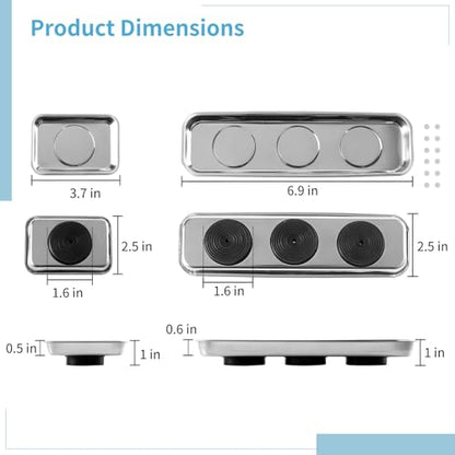 3 Pcs Magnetic Parts Tray, Magnetic Tool Tray, Stainless Steel Magnetic Tray Holder for Screws, Parts, and Drill Bits, Magnetic Base