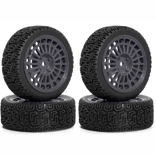 1/10 RC On-Road tires 68mm Rally Car Tire and Plastic Wheels 12mm Hex good drifting power for 1/10 RC On-Road Touring Drift Car HPI Kyosho FAZER MK2 HSP Tamiya XV01 TT01%t054+1 (Grey) - color: Grey