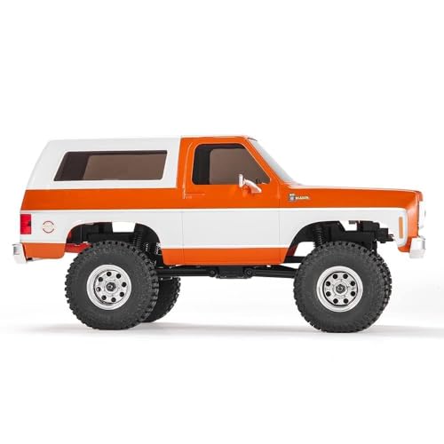 FCX24S FMS 1/24 K5 S Chevy Blazer RC Crawler Officially Licensed, Mini RC Car Pick Up Truck & SUV 2 in 1, 4WD 8km/h 2 Speeds Switch, Off-Road RC Model with LED Lights for Adults (Orange) - color: Orange