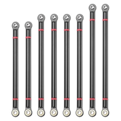 MECCANIXITY 8pcs Wheel Base Link Rod Linkage Aluminum Alloy 313mm Wheel Base Upper Lower Link Rod Chassis Linkage for SCX10 1/10 RC Car Crawler Upgrade Parts,Black - color: Black