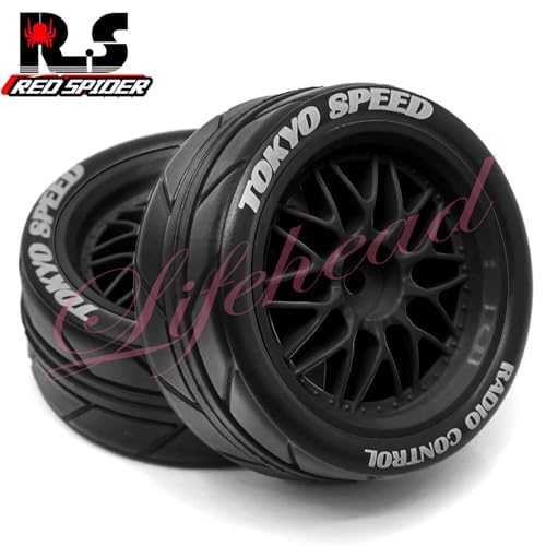 Lifehead 65mm RC On-Road Rally Car Tires and Wheels for 1/10 RC On-Road Touring Drift Car HSP 94123 Tamiya XV01 TT01 TT02 HPI Kyosho FAZER MK2 TRAXXAS 4-TEC 2.0/12mm Hex - color: Black