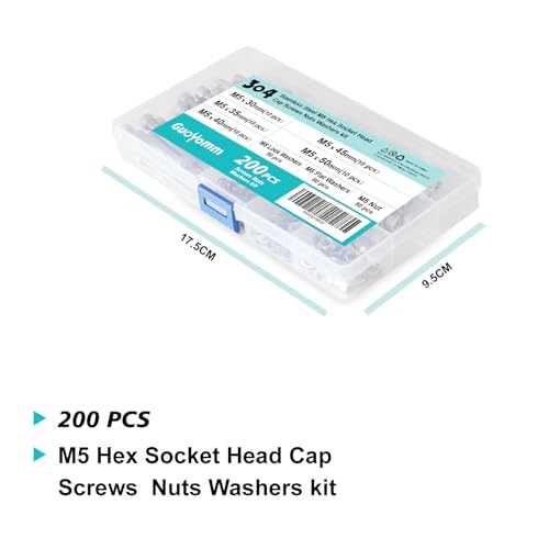 200 PCS M5 x 30mm 35mm 40mm 45mm 50mm, Hex Socket Head Cap Screws Bolts Washers Nuts Assortment Kit, Stainless Steel 304, Metric Allen Drive - size: Socket M5x30/35/40/45/50 mm