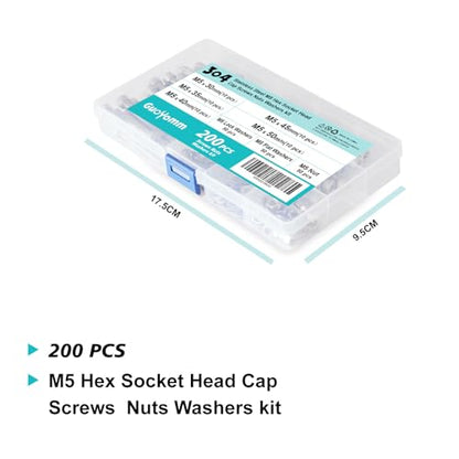 200 PCS M5 x 30mm 35mm 40mm 45mm 50mm, Hex Socket Head Cap Screws Bolts Washers Nuts Assortment Kit, Stainless Steel 304, Metric Allen Drive - size: Socket M5x30/35/40/45/50 mm