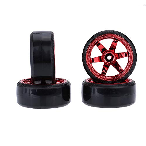 GoolRC 4PCS/Set 1/10 Drift Car Tires Hard Tyre Replacement for Traxxas HSP Tamiya HPI Kyosho On-Road Drifting Car (Red) - color: Red