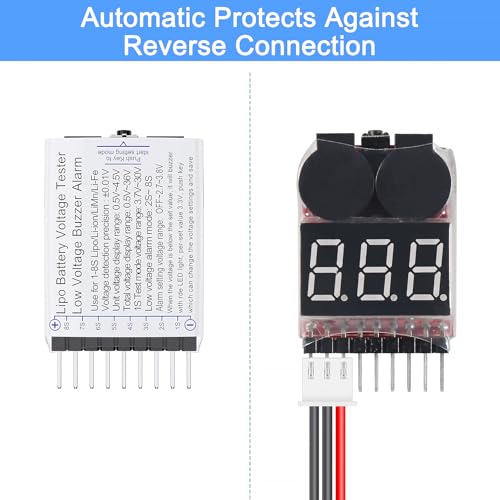 6pcs Lipo Battery Checker RC Battery Low Voltage Buzzer Alarm Voltage Tester Monitor for 1-8S Lipo Life LiMn Li-ion Battery