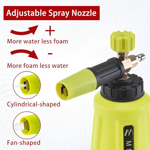 M MINGLE High Pressure Washer Gun Snow Foam Lance, 4000 PSI, 1 Liter | Foam Blaster with 1/4" Quick Connector, Car Wash Foam Cannon Kit with 5 Nozzle Tips & M22 Adapter, Generates Thick Foam - color: yellow