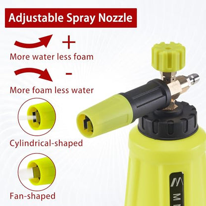 M MINGLE High Pressure Washer Gun Snow Foam Lance, 4000 PSI, 1 Liter | Foam Blaster with 1/4" Quick Connector, Car Wash Foam Cannon Kit with 5 Nozzle Tips & M22 Adapter, Generates Thick Foam - color: yellow