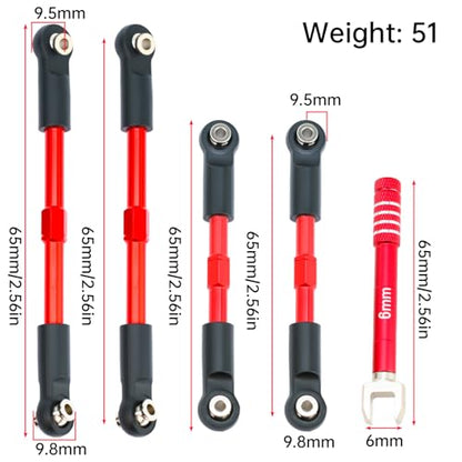 Aluminum Front & Rear Pull Rod Linkage Upgraded Set for Arrma 1/10 Gorgon Vorteks Fury Quake 2WD RC Truck,Replace#ARA330753(Red) - color: Red