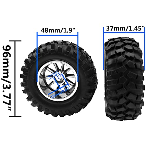 10-Spoke OD96mm Rubber Tires & Plastic Wheels Rim 12mm Hex Hub 1.9" RC Tires Compatible with Axial SCX10 Tamiya CC01 D90 TF2 HSP 1/10 Off-Road Crawler Car