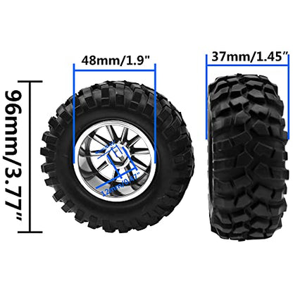 10-Spoke OD96mm Rubber Tires & Plastic Wheels Rim 12mm Hex Hub 1.9" RC Tires Compatible with Axial SCX10 Tamiya CC01 D90 TF2 HSP 1/10 Off-Road Crawler Car