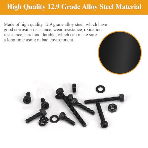 565 Pieces M2 Screws Nuts Washers Set Black, Sutemribor M2 x 4/6/8/10/12/16/20mm Hex Socket Head Cap Screws Nuts Washers Assortment Kit, 12.9 Grade Alloy Steel, Fully Threaded - size: M2, style: Socket Head